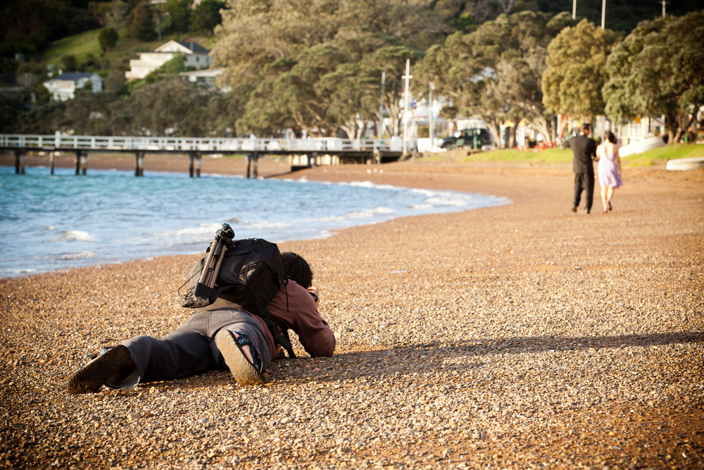 Getting down low on a pre-wedding shoot in Russell